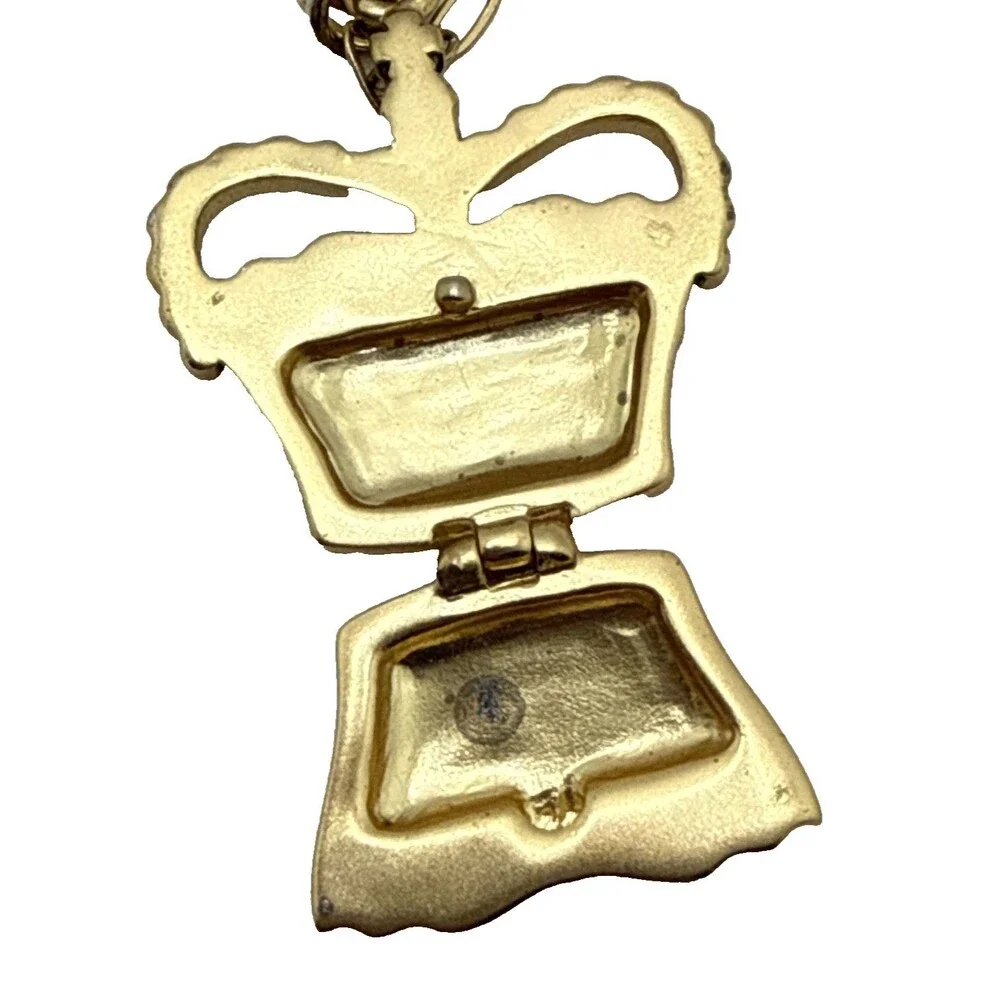 Vintage Maximal Art John Wind Crown Locket Necklace Gold Tone Signed 16